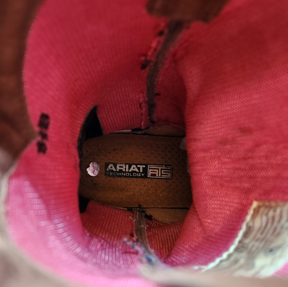 ARIAT Heritage Snip Snub Nose Brown Pink Croc Fringe Tassle Leather Boots 8.5 B - Picture 5 of 16